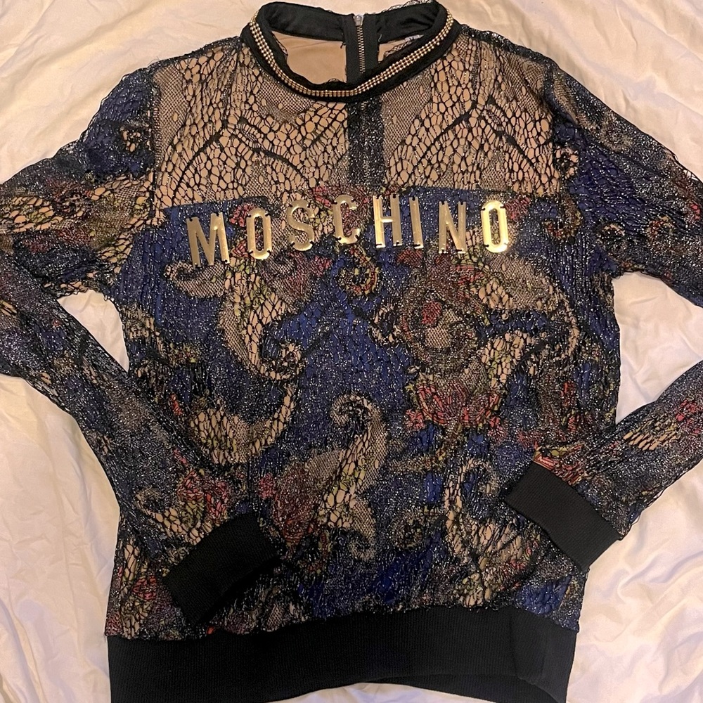 AUTHENTIC Moschino Sweater- with gold M.O.S.C.H.I.N.O letters.